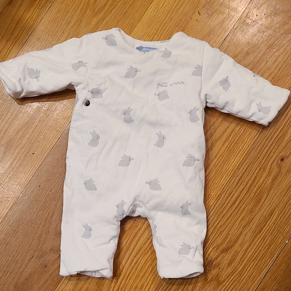 EUC Jacadi Paris White Organic Cotton Romper NB size